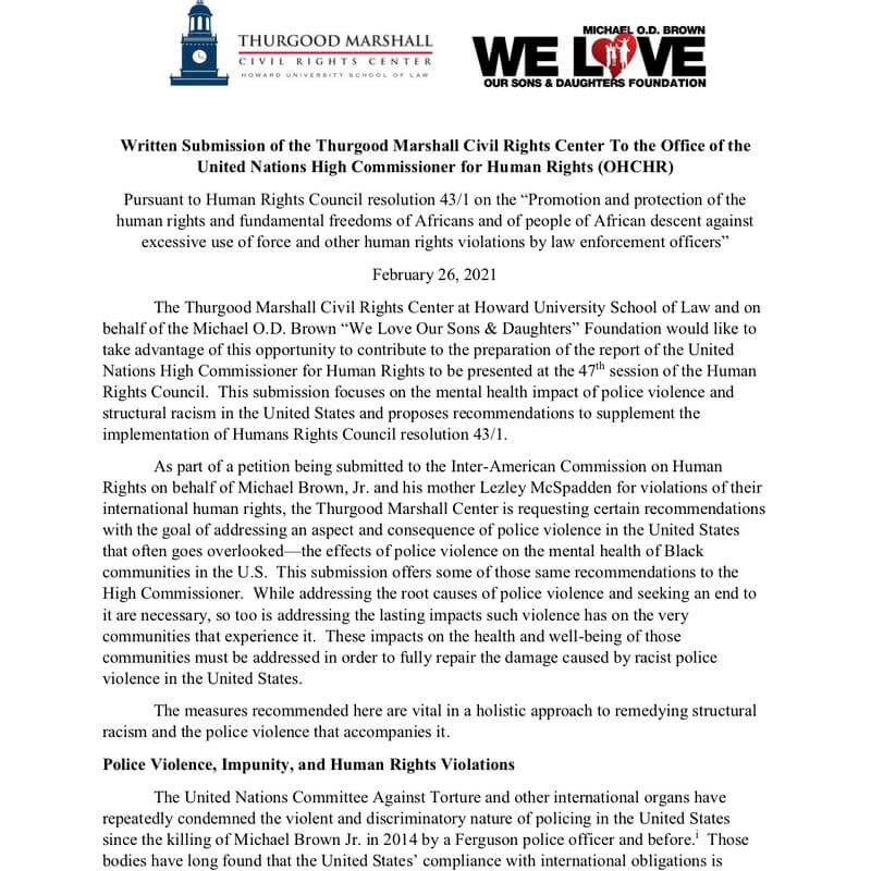 UN Letter for Mike Brown Foundation (page 1)