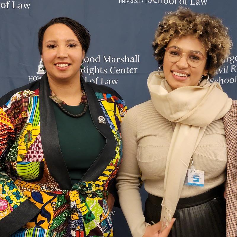 Law students Charkera Ervin (left) and Samantha Jeffries (right) at the UN Conference in Geneva, Switzerland