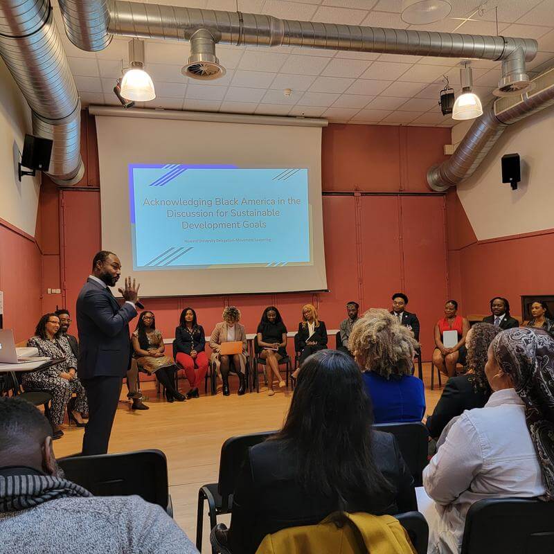 Executive Director Justin Hansford and law students from the Movement Lawyering Clinic presenting at the UN Conference in Geneva, Switzerland